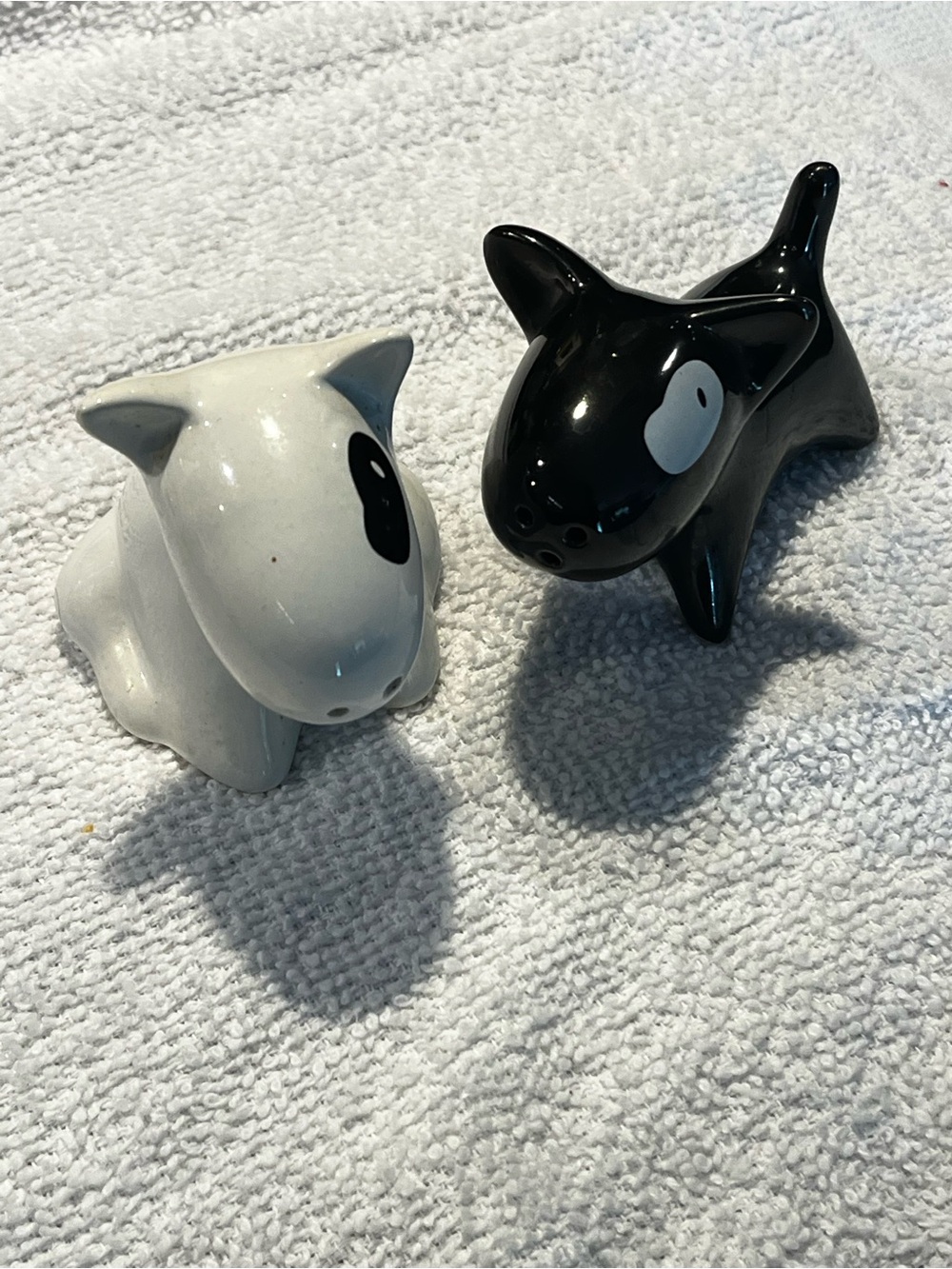 Black and White Ceramic Dog Salt and Pepper Shakers
